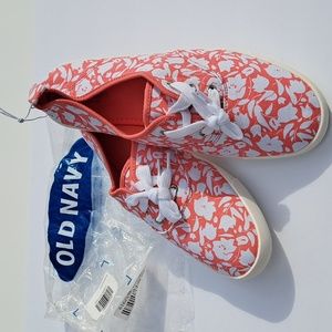 Womens Old Navy Canvas Shoes Coral Flower Print Sz 8